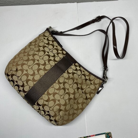 Coach Signature Handbag Purse F29941 Brown Canvas Monogram Crossbody Shoulder - Picture 1 of 10